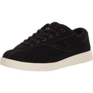 $85 Saks Tretorn Nylite 35 Plus Black Suede & Faux Shearling Sneakers Women's 6